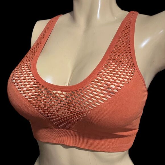 Victoria’s Secret Seamless Comfort Sexy fishnet Front Unlined sport bra Rust L - Picture 2 of 5